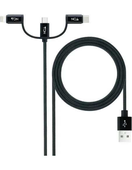 Nanocable 10.01.3200 Conversor de Imagen USB-A a USB-C/Micro USB/Lightning 1M Negro