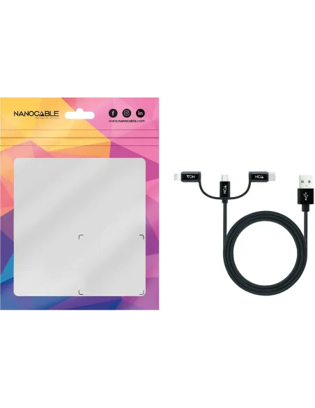 Nanocable 10.01.3200 Conversor de Imagen USB-A a USB-C/Micro USB/Lightning 1M Negro