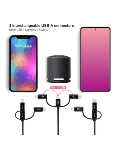 Nanocable 10.01.3200 Conversor de Imagen USB-A a USB-C/Micro USB/Lightning 1M Negro