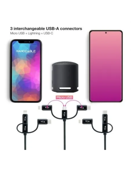 Nanocable 10.01.3200 Conversor de Imagen USB-A a USB-C/Micro USB/Lightning 1M Negro