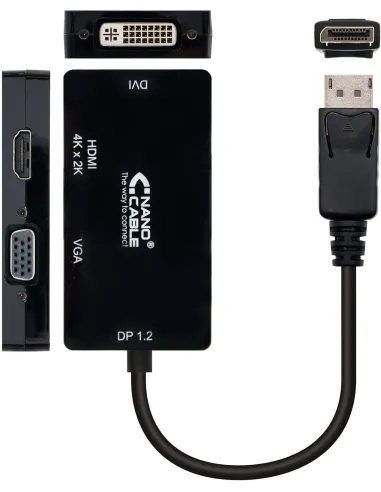 Nanocable 10.16.3301-BK Conversor DisplayPort a VGA/DVI/HDMI 15cm Negro