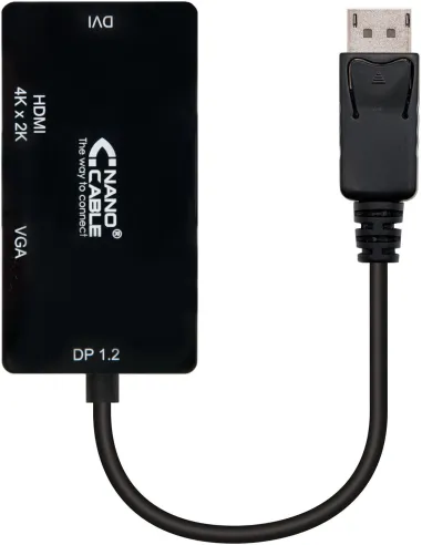 Nanocable 10.16.3301-BK Conversor DisplayPort a VGA/DVI/HDMI 15cm Negro