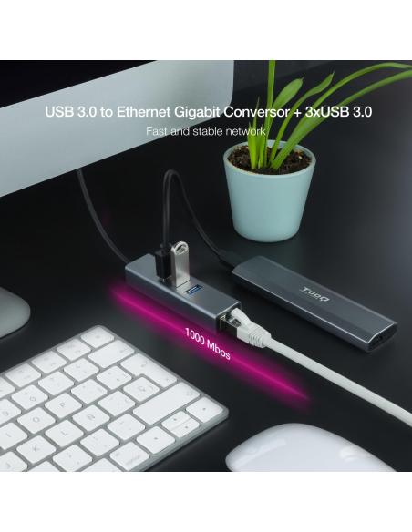 Nanocable 10.03.0407 HUB USB-A 3.0 a USB-A 3.0/RJ-45 4 Puertos 15 cm Gris