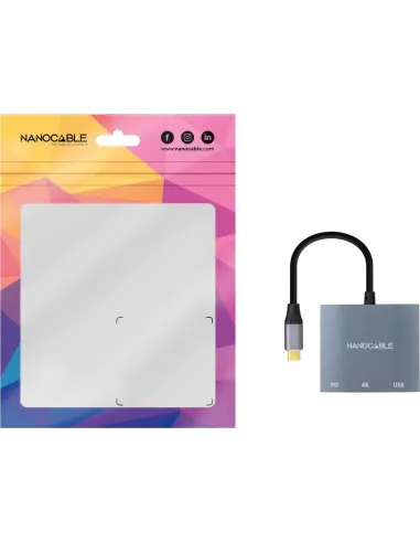 Nanocable 10.16.4306 Conversor USB-C a HDMI 4K/PD/USB 3.0 15cm Gris