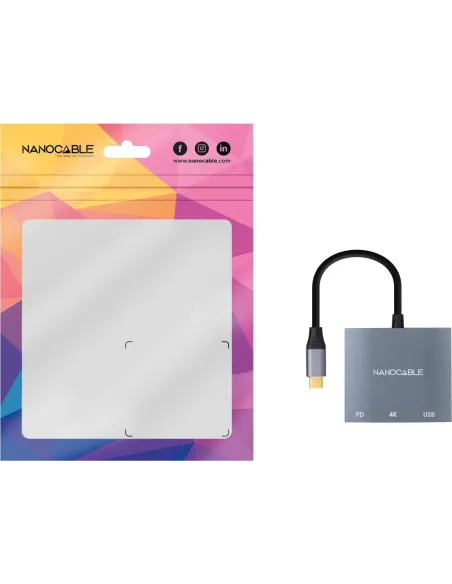 Nanocable 10.16.4306 Conversor USB-C a HDMI 4K/PD/USB 3.0 15cm Gris