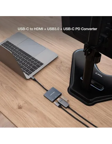 Nanocable 10.16.4306 Conversor USB-C a HDMI 4K/PD/USB 3.0 15cm Gris