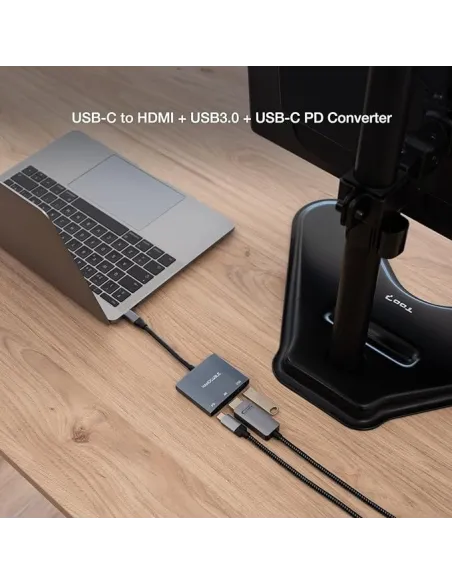 Nanocable 10.16.4306 Conversor USB-C a HDMI 4K/PD/USB 3.0 15cm Gris