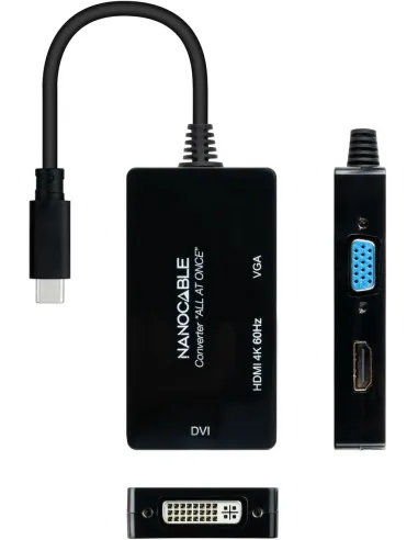 Nanocable 10.16.4301-ALL Conversor USB-C a HDMI 4K/DVI/VGA 10cm Negro