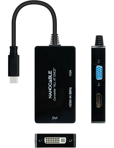 Nanocable 10.16.4301-ALL Conversor USB-C a HDMI 4K/DVI/VGA 10cm Negro
