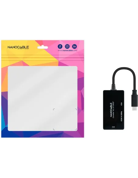 Nanocable 10.16.4301-ALL Conversor USB-C a HDMI 4K/DVI/VGA 10cm Negro