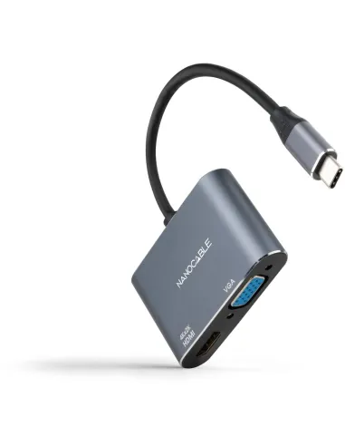 Nanocable 10.16.4303 Conversor USB-C a HDMI/VGA Macho/Hembra 15cm Gris
