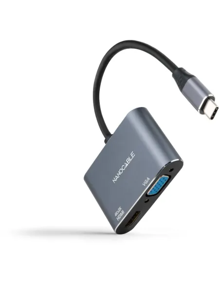 Nanocable 10.16.4303 Conversor USB-C a HDMI/VGA Macho/Hembra 15cm Gris