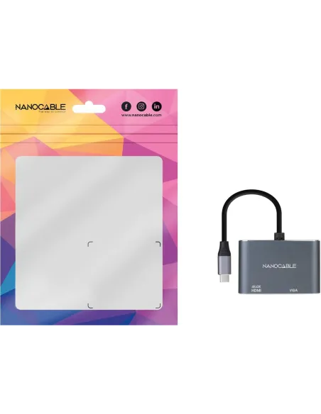 Nanocable 10.16.4303 Conversor USB-C a HDMI/VGA Macho/Hembra 15cm Gris