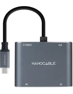 Nanocable 10.16.4305 Conversor USB-C a HDMI/USB-C PD/VGA/DVI 15cm Gris-ADAP57613