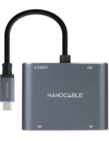 Nanocable 10.16.4305 Conversor USB-C a HDMI/USB-C PD/VGA/DVI 15cm Gris
