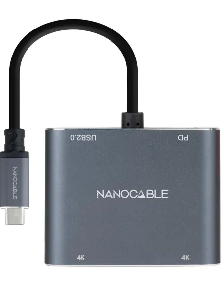 Nanocable 10.16.4305 Conversor USB-C a HDMI/USB-C PD/VGA/DVI 15cm Gris