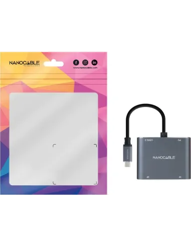 Nanocable 10.16.4305 Conversor USB-C a HDMI/USB-C PD/VGA/DVI 15cm Gris