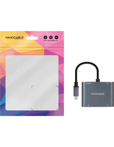 Nanocable 10.16.4305 Conversor USB-C a HDMI/USB-C PD/VGA/DVI 15cm Gris