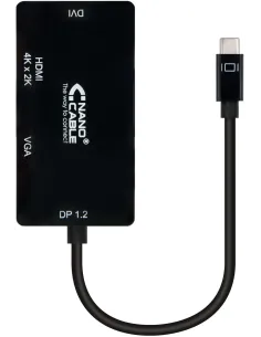 Nanocable 10.16.4301-BK Conversor USB-C a VGA/DVI/HDMI Macho/Hembra 10cm Negro-ADAP47104