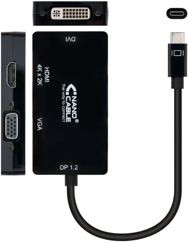 Nanocable 10.16.4301-BK Conversor USB-C a VGA/DVI/HDMI Macho/Hembra 10cm Negro