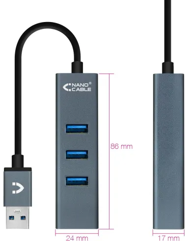 Nanocable 10.16.4402 HUB USB-A 3.0 a USB-A 3.0 4 Puertos 10 cm Gris