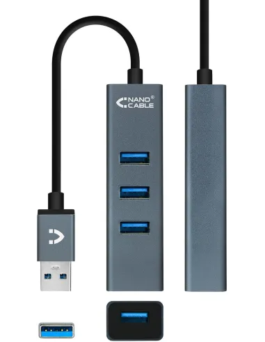 Nanocable 10.16.4402 HUB USB-A 3.0 a USB-A 3.0 4 Puertos 10 cm Gris
