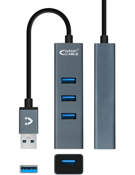 Nanocable 10.16.4402 HUB USB-A 3.0 a USB-A 3.0 4 Puertos 10 cm Gris