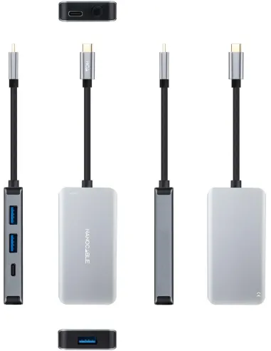 Nanocable 10.16.1005 HUB USB-C 3.0 a USB-C 3.0/USB-A 3.0 5 Puertos 15 cm Gris