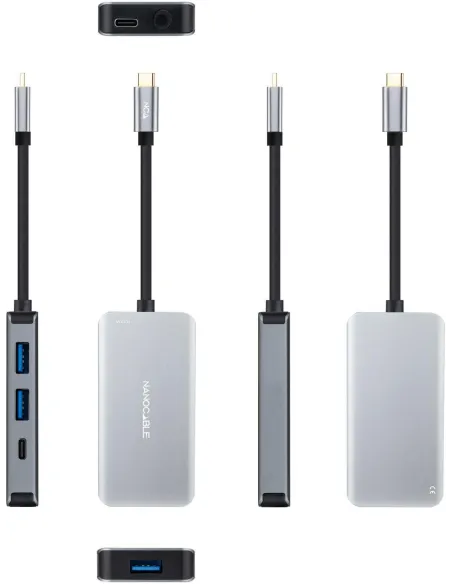 Nanocable 10.16.1005 HUB USB-C 3.0 a USB-C 3.0/USB-A 3.0 5 Puertos 15 cm Gris