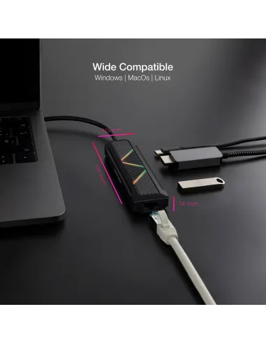 Nanocable 10.16.0501 HUB USB-C a USB-A/USB-C/HDMI/RJ-45 5 Puertos 15 cm Negro