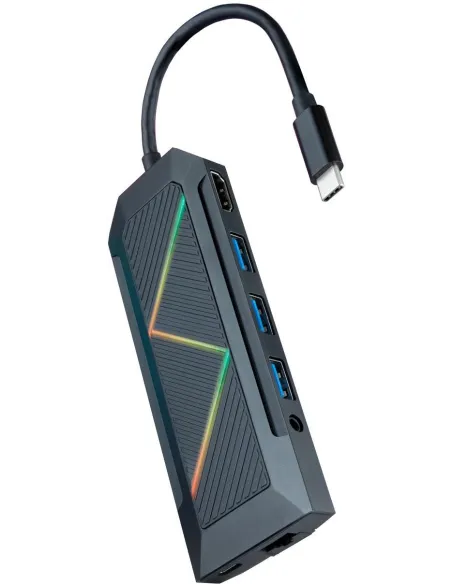 Nanocable 10.16.0901 HUB USB-C a USB-C/HDMI/RJ-45/microSD/SD/Jack 3.5mm 9 Puertos 15 cm Negro
