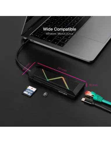 Nanocable 10.16.0901 HUB USB-C a USB-C/HDMI/RJ-45/microSD/SD/Jack 3.5mm 9 Puertos 15 cm Negro