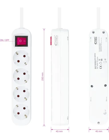 Nanocable 10.37.0004 Regleta de Enchufes de 4 Tomas con Interruptor 1.4M Blanca