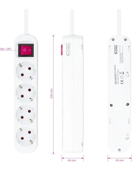 Nanocable 10.37.0004 Regleta de Enchufes de 4 Tomas con Interruptor 1.4M Blanca