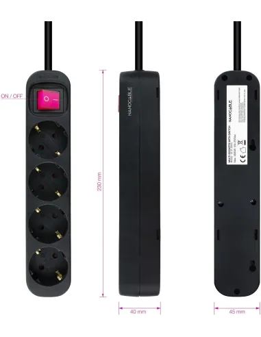 Nanocable 10.37.0004-BK Regleta 4 Tomas con Interruptor 1.4M Negro