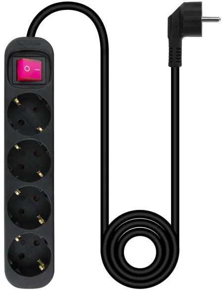 Nanocable 10.37.0004-BK Regleta 4 Tomas con Interruptor 1.4M Negro