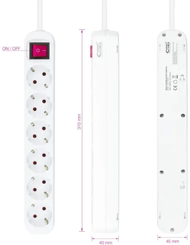 Nanocable 10.37.0006 Regleta 6 Tomas con Interruptor Blanca
