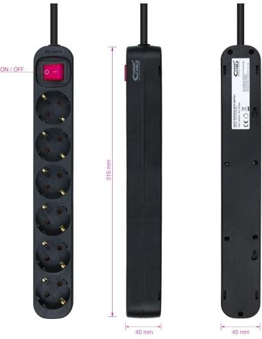 Nanocable 10.37.0006-BK Regleta con Protección 6 Tomas Schuko 1.4 Metros Negra