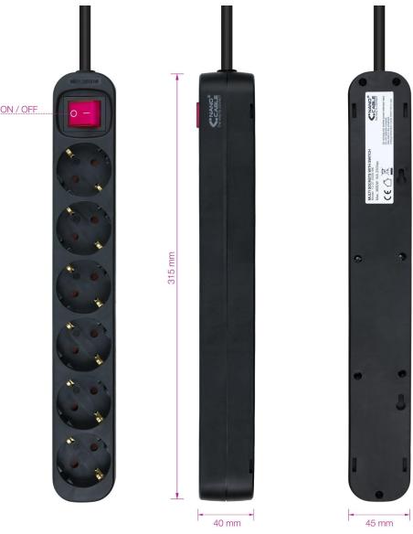 Nanocable 10.37.0006-BK Regleta con Protección 6 Tomas Schuko 1.4 Metros Negra
