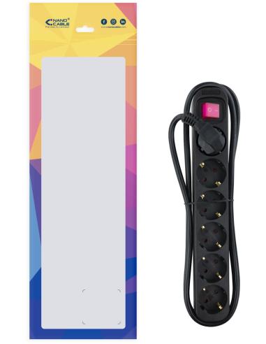 Nanocable 10.37.0006-BK Regleta con Protección 6 Tomas Schuko 1.4 Metros Negra
