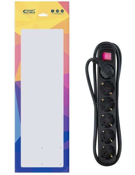 Nanocable 10.37.0006-BK Regleta con Protección 6 Tomas Schuko 1.4 Metros Negra