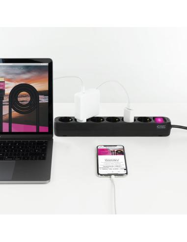 Nanocable 10.37.0006-BK Regleta con Protección 6 Tomas Schuko 1.4 Metros Negra