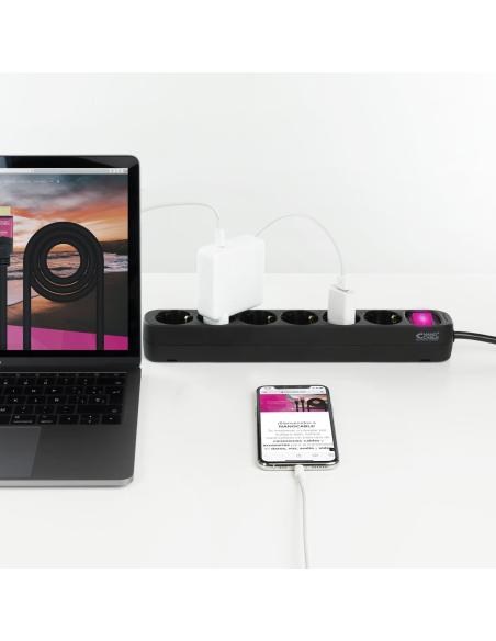 Nanocable 10.37.0006-BK Regleta con Protección 6 Tomas Schuko 1.4 Metros Negra