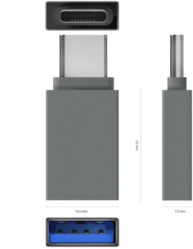 Aisens A108-0718 Mini Adaptador de Imagen USB-C a USB-A 22 mm Gris