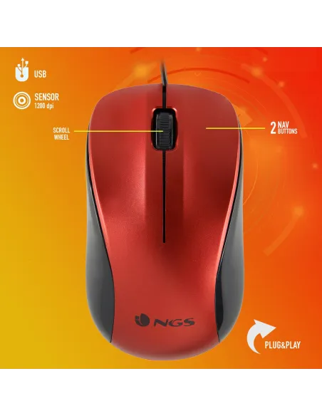NGS Crew Ratón Óptico 1200DPI Rojo