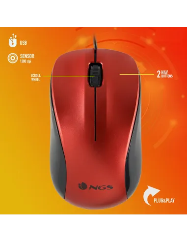 NGS Crew Ratón Óptico 1200DPI Rojo