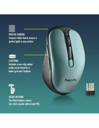 NGS EVORUSTICE Ratón Inalámbrico Recargable Teclas Silenciosas 1600DPI