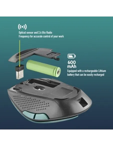 NGS EVORUSTICE Ratón Inalámbrico Recargable Teclas Silenciosas 1600DPI