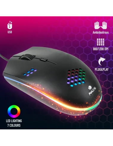 NGS GMX-120 Ratón Gaming 1200DPI Negro