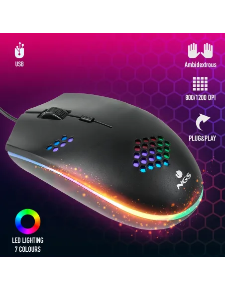 NGS GMX-120 Ratón Gaming 1200DPI Negro